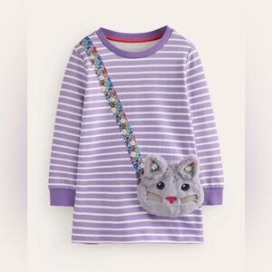 Mini Boden Appliqué Kitty Cat Purse Tunic- Girls 11/12Y - purple long sleeve